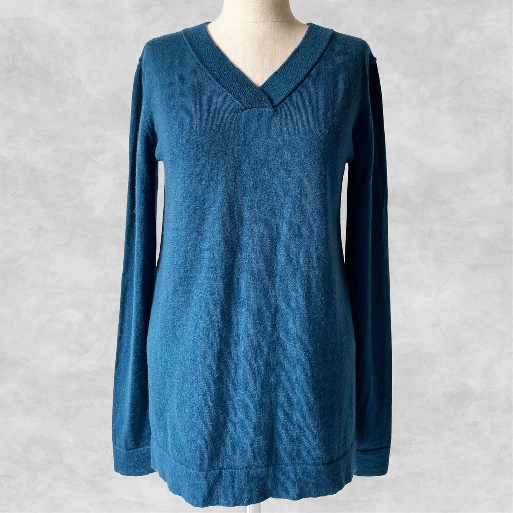 Orvis V Neck Sweater Women's Size XS Teal Merino Wool Pullover Long Sleeve